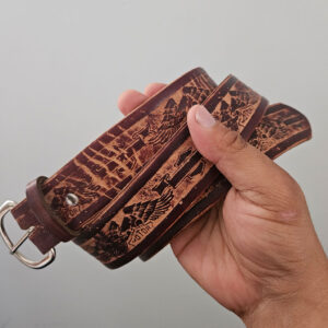 Belt, leather, brown, motor motif