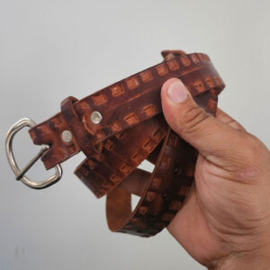 Leather belt, brow, square motif